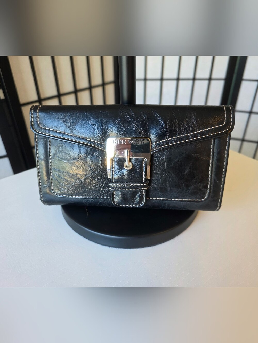 Nine West Black Leather Wallet with Silver Buckle